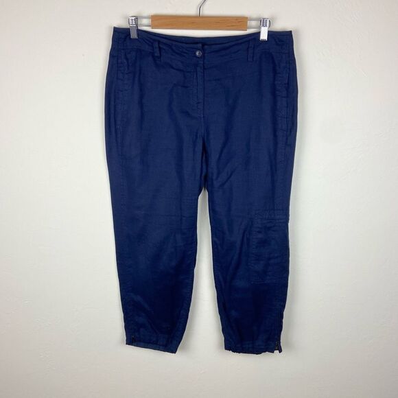 Eileen Fisher Organic Linen Straight Leg Ankle Pant - Navy - Picture 1 of 7